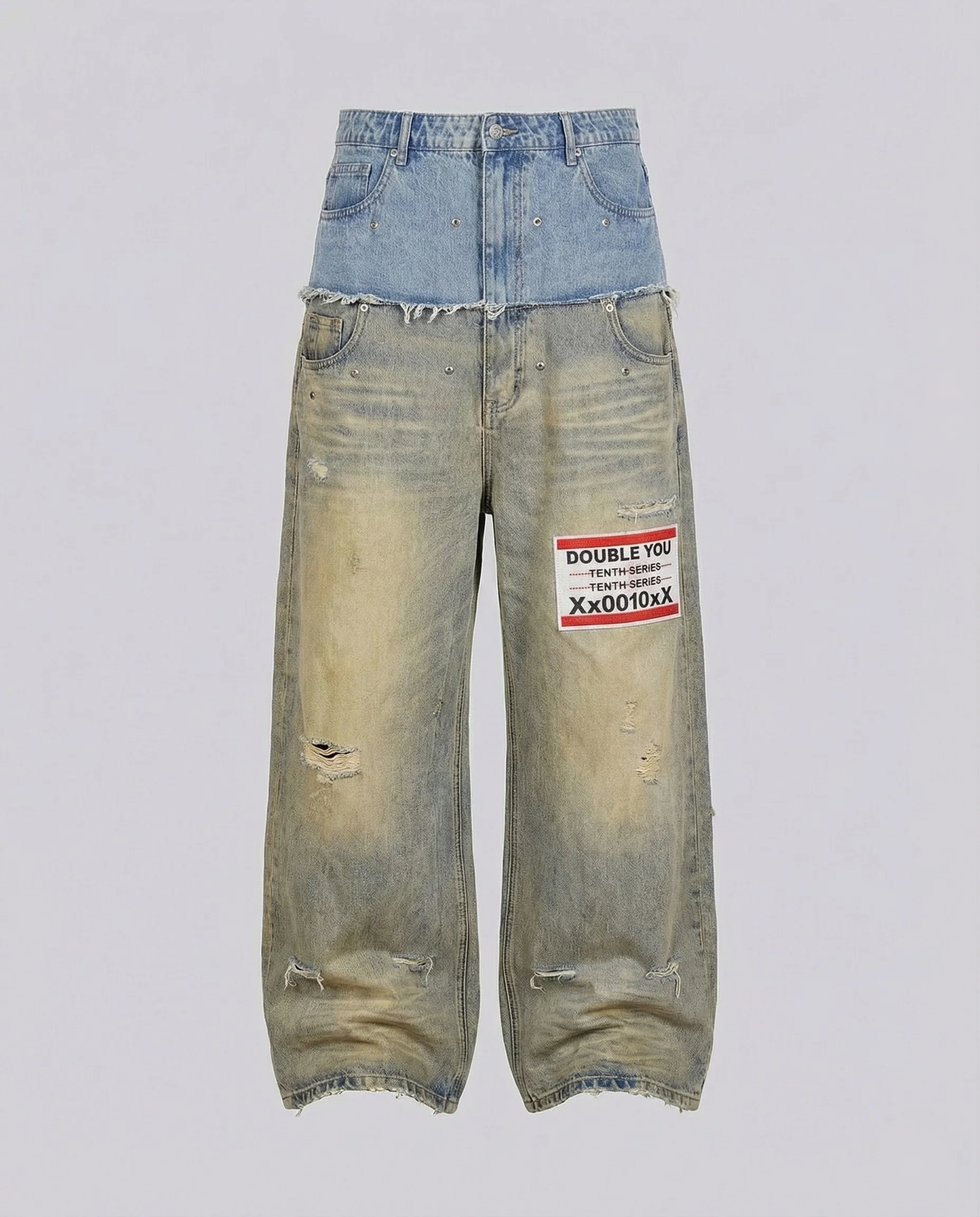 Damen Zweiteilige Jeanshose Set Hochgeschnitten mit Weitem Bein - Image 5