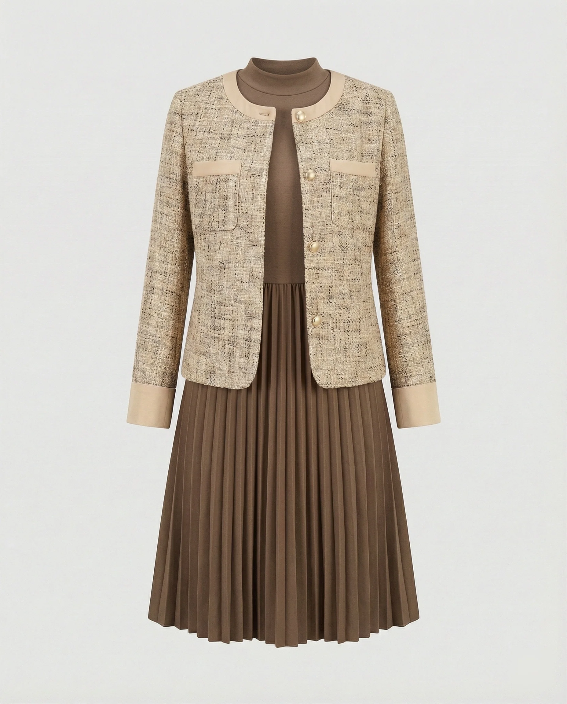 Zweiteiliges Kleid aus ärmellosem Etuikleid und Boucléjacke Heidi Mode - Image 10