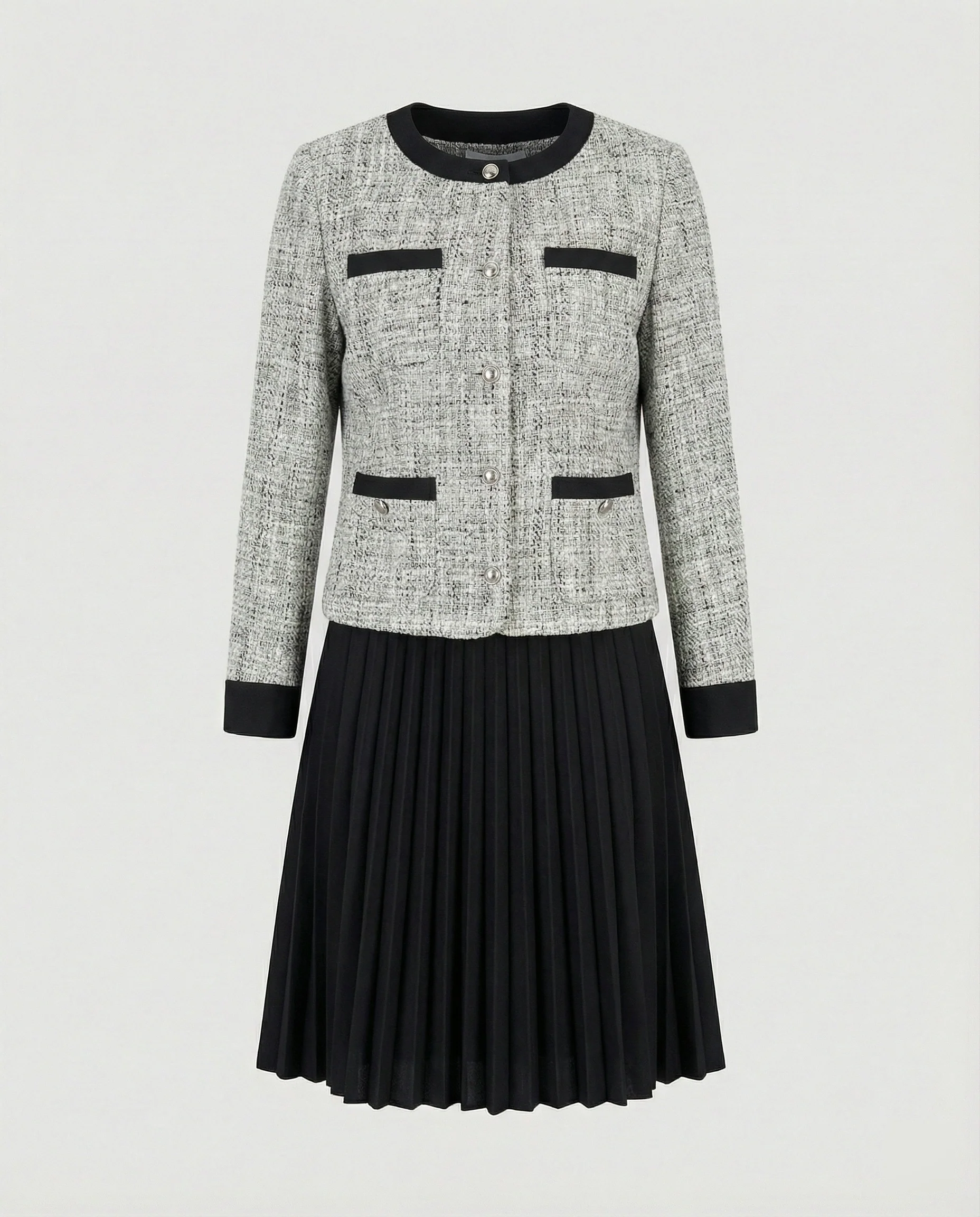 Zweiteiliges Kleid aus ärmellosem Etuikleid und Boucléjacke Heidi Mode - Image 9