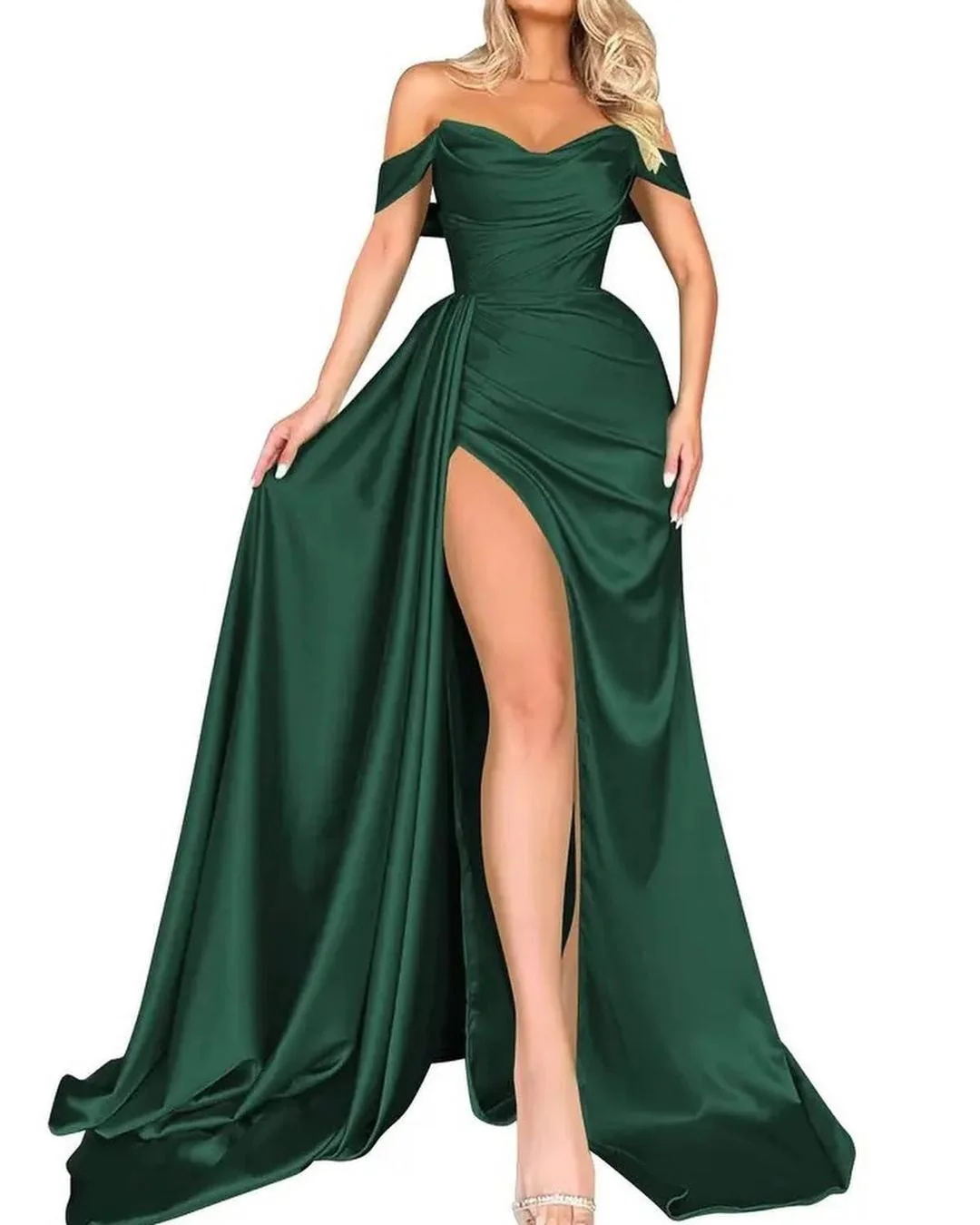 Damen Off-Shoulder Abendkleid mit Hohem Beinschlitz und Voluminösem Rock Heidi-Mode - Image 6