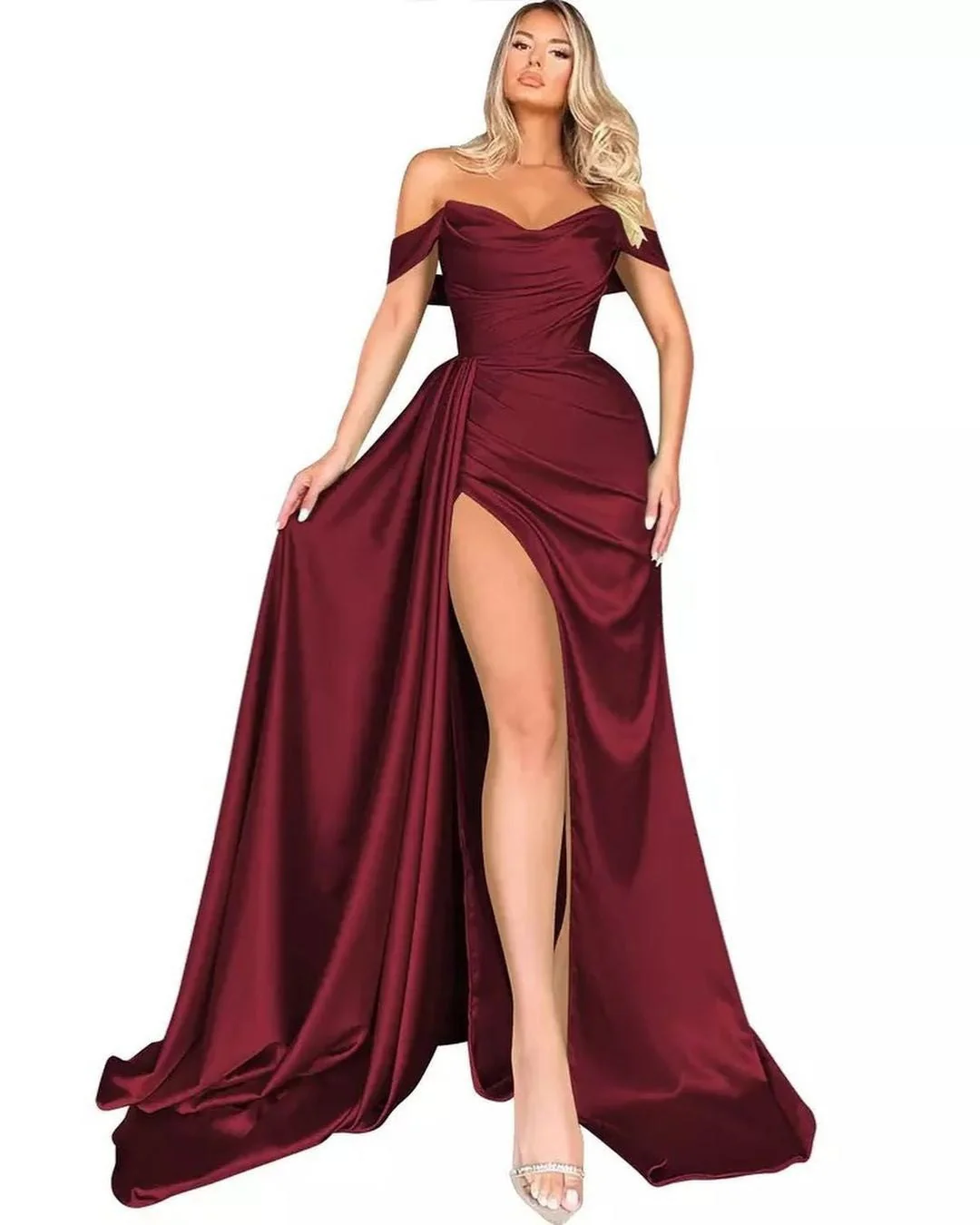 Damen Off-Shoulder Abendkleid mit Hohem Beinschlitz und Voluminösem Rock Heidi-Mode - Image 7