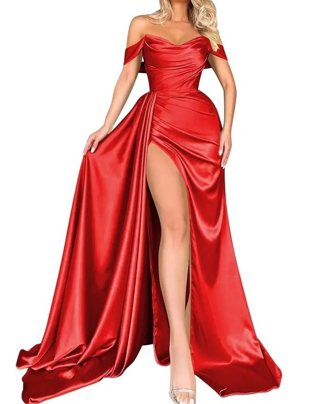Damen Off-Shoulder Abendkleid mit Hohem Beinschlitz und Voluminösem Rock Heidi-Mode - Image 9