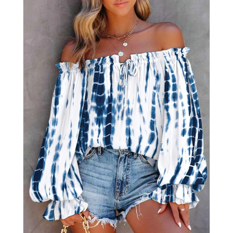 Damen Off-Shoulder Bluse mit Buntem Muster und Elastischem Saum Heidi-Mode - Image 8