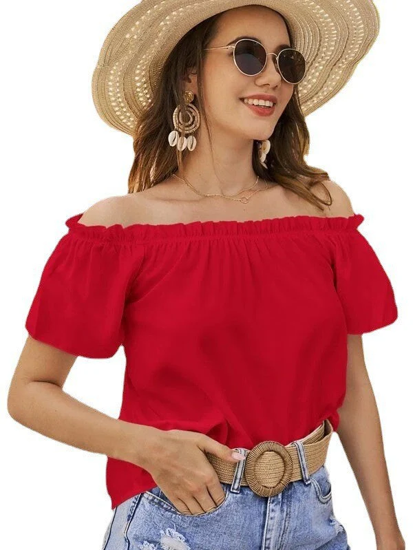 Damen Off-Shoulder Bluse mit Elastischem Bund und Lässigem Schnitt Heidi-Mode - Image 6