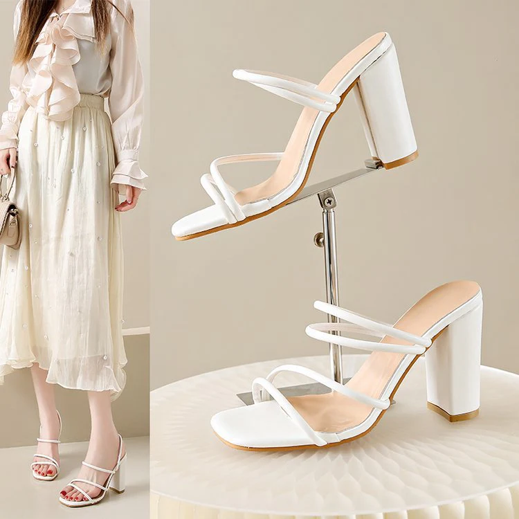 Damen Offene High-Heel-Pantoletten mit Modischem Riemchen-Design Heidi-Mode - Image 3