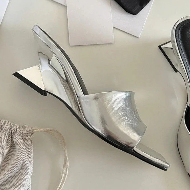 Damen Offene Mules mit Elegantem Metallic-Obermaterial und Komfortablem Blockabsatz Heidi-Mode - Image 4