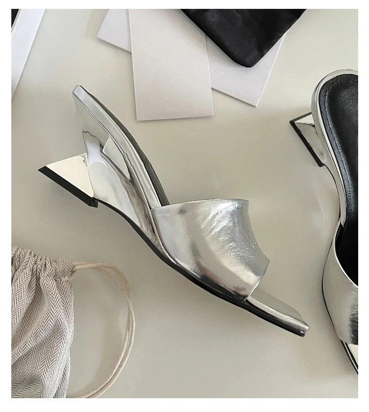 Damen Offene Mules mit Elegantem Metallic-Obermaterial und Komfortablem Blockabsatz Heidi-Mode - Image 8