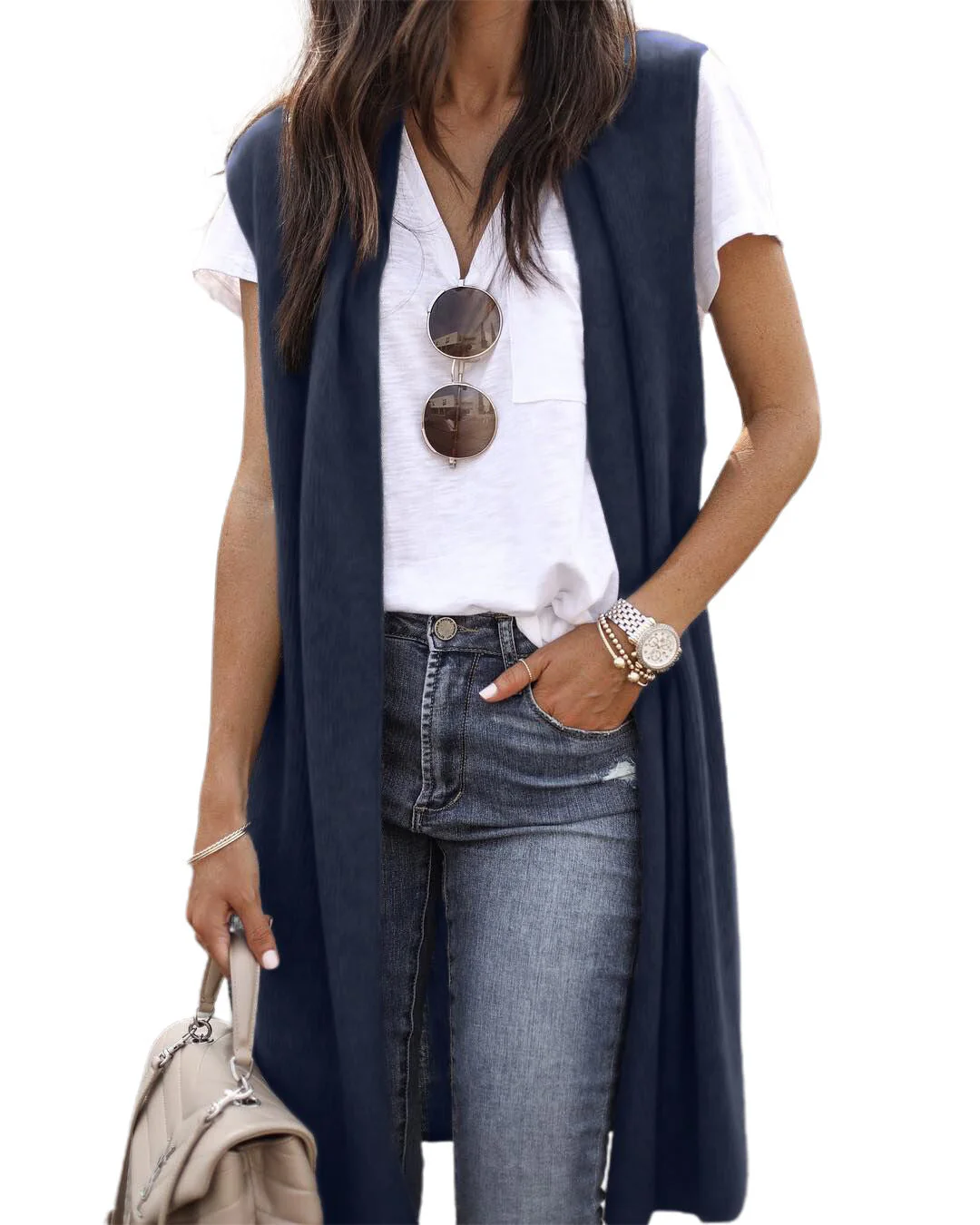Damen Offene Strickjacke mit Lässigem Schnitt und Langen Seitenpartien Heidi-Mode - Image 14