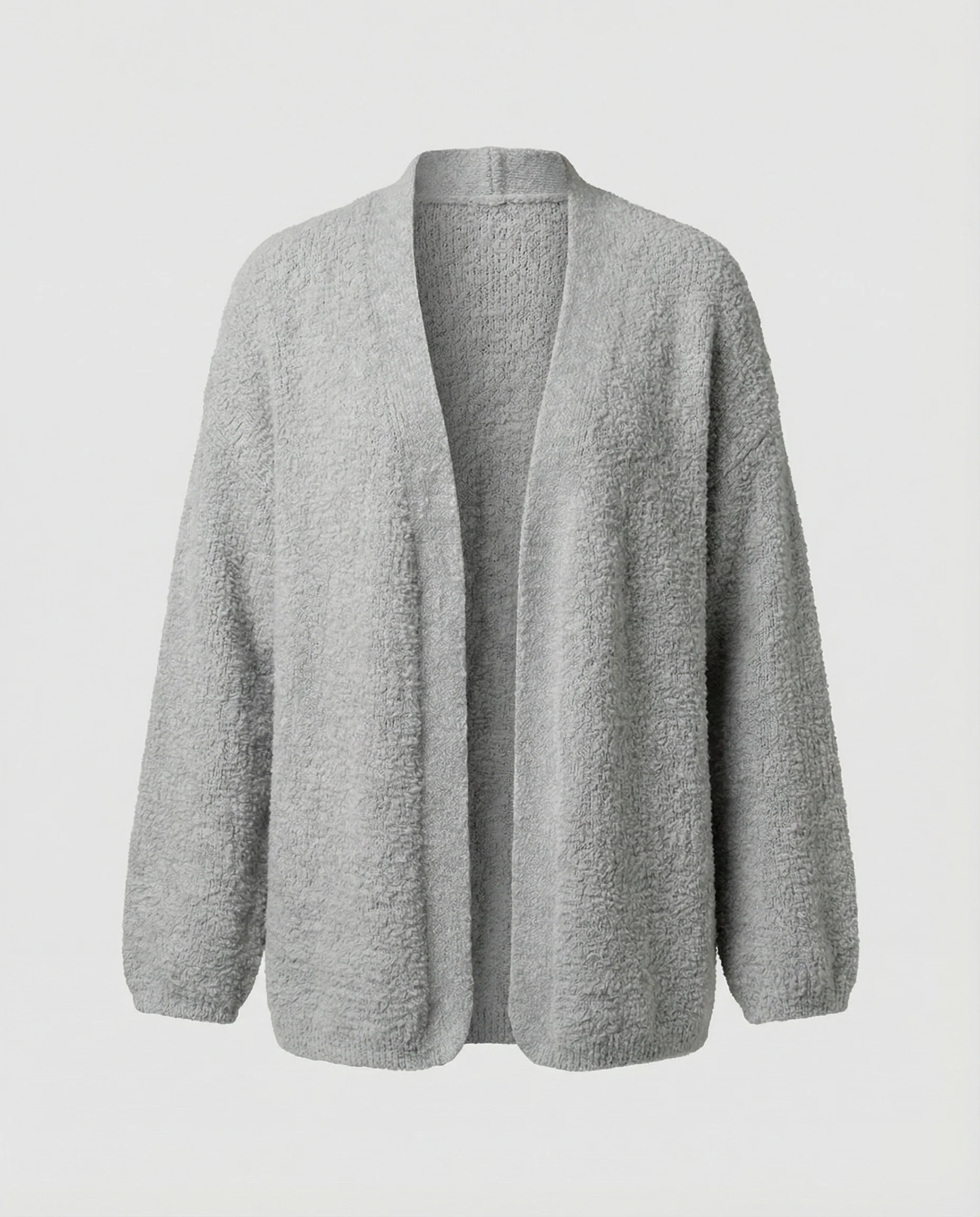 Damen offener Strukturcardigan im Mantelschnitt mit Ballonärmeln und abgerundetem Saum Heidi-Mode - Image 5