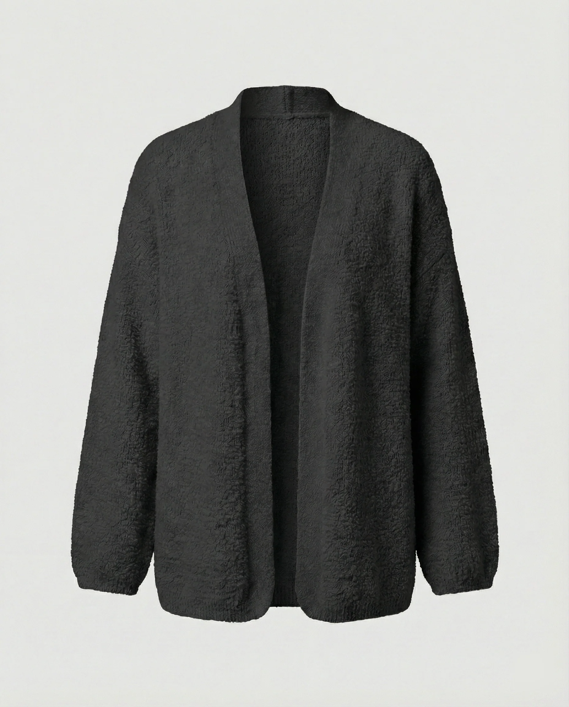Damen offener Strukturcardigan im Mantelschnitt mit Ballonärmeln und abgerundetem Saum Heidi-Mode - Image 7