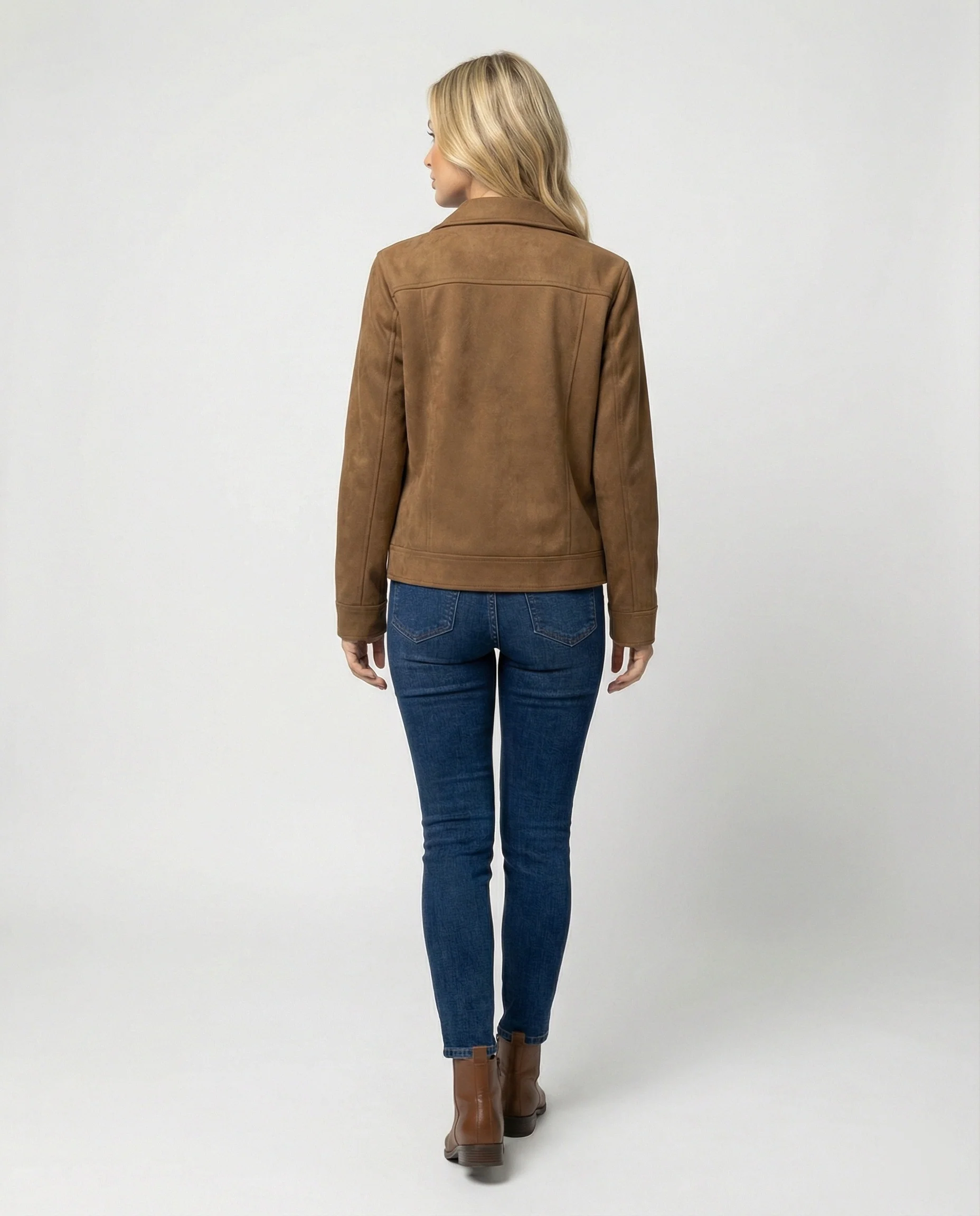 Damen Online Shop Mode lässige Oversize Velourslederjacke mit verdecktem Reißverschluss und aufgesetzten Taschen Heidi-Mode - Image 4