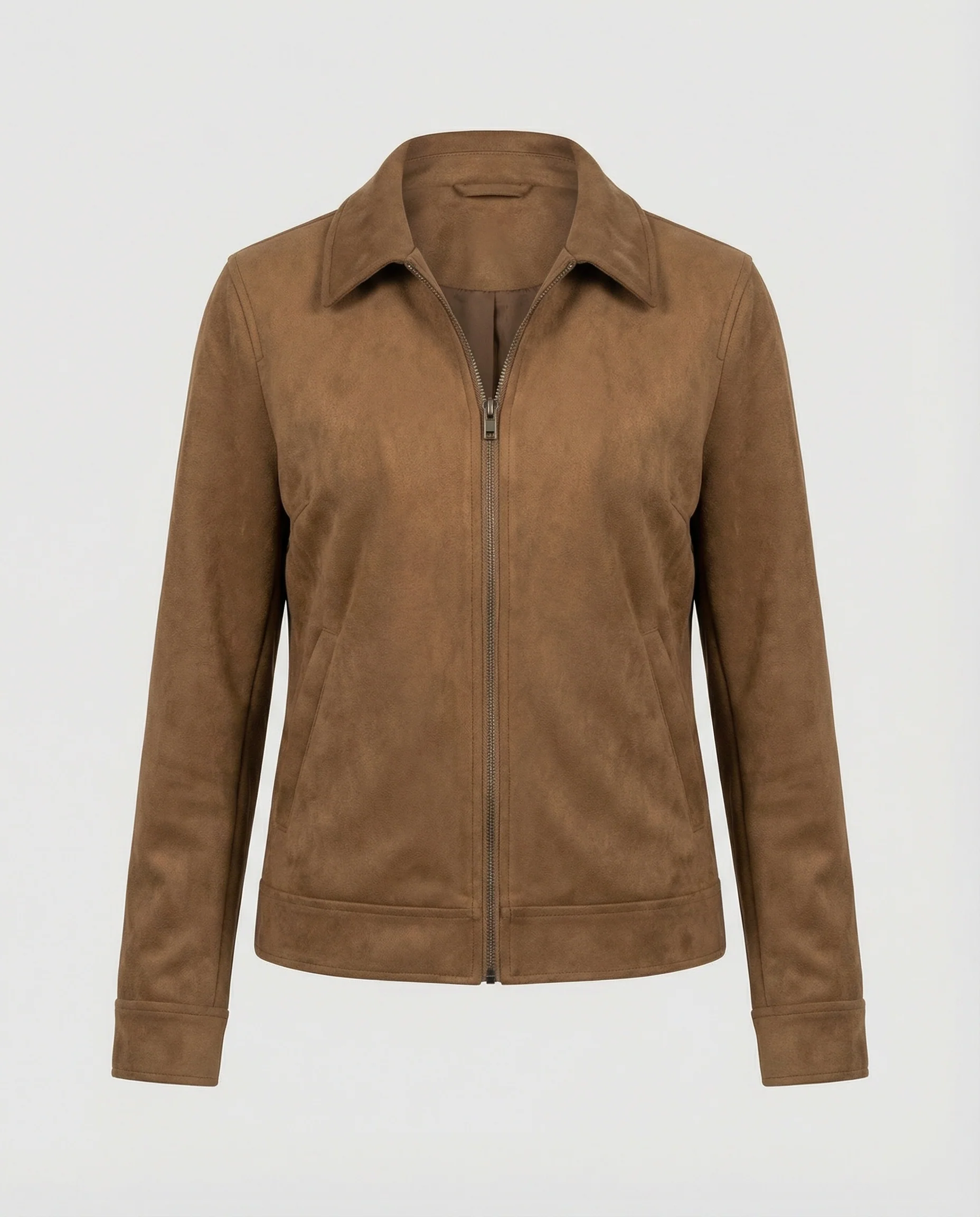 Damen Online Shop Mode lässige Oversize Velourslederjacke mit verdecktem Reißverschluss und aufgesetzten Taschen Heidi-Mode - Image 5