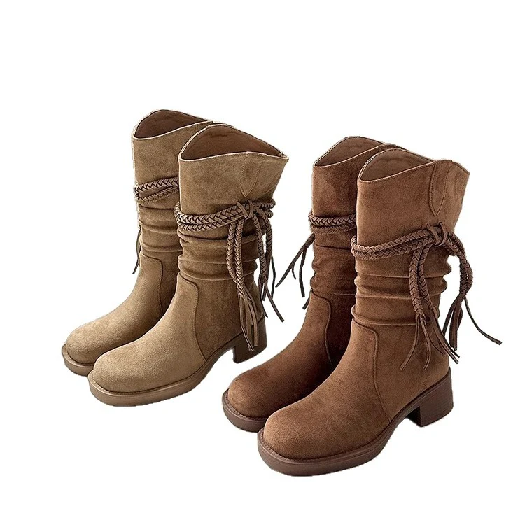 Damen Overknee-Stiefel mit dekorativen Knoten und weichem Wildleder Heidi Mode - Image 5