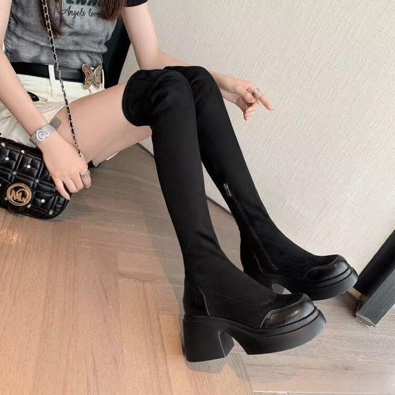Damen Overknee-Stiefel mit elegantem Blockabsatz und flexiblem Reißverschluss Heidi Mode - Image 3