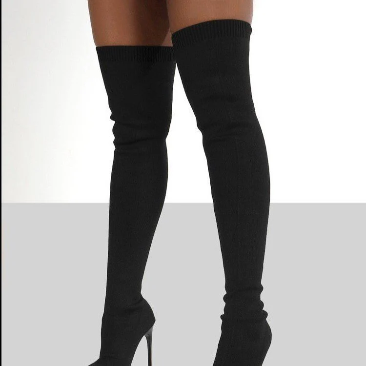 Damen Overknee Stiefel mit elegantem spitzem Absatz und modischem Strickdesign Heidi Mode - Image 3