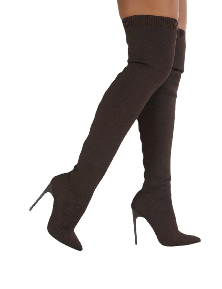 Damen Overknee Stiefel mit elegantem spitzem Absatz und modischem Strickdesign Heidi Mode - Image 5