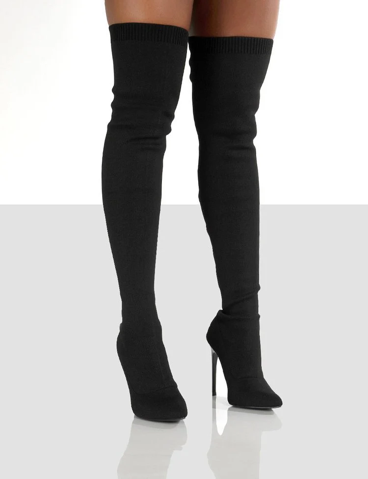 Damen Overknee Stiefel mit elegantem spitzem Absatz und modischem Strickdesign Heidi Mode - Image 7