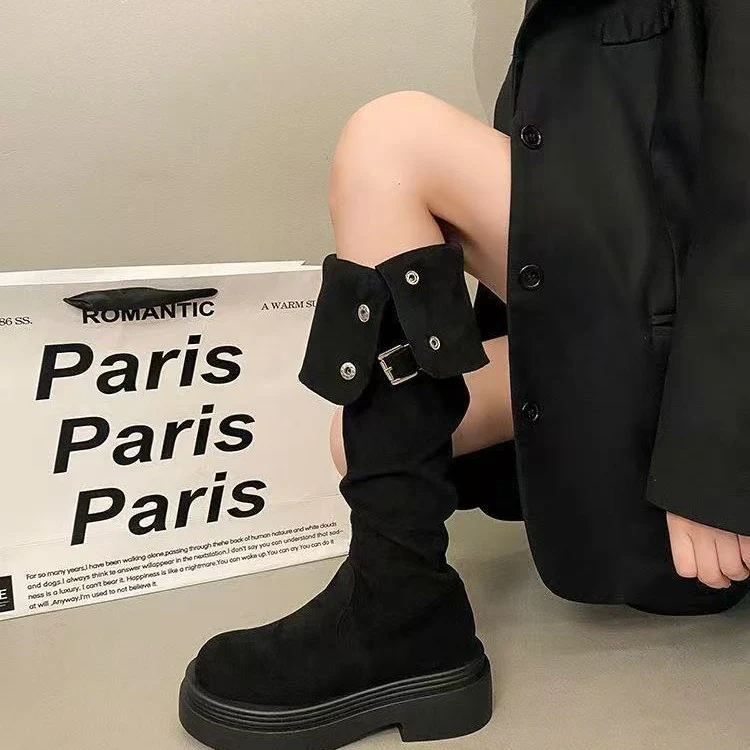 Damen Overknee-Stiefel mit modernem Riemen-Design und bequemer Plattformsohle Heidi Mode - Image 4