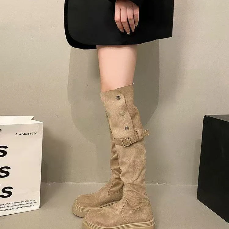 Damen Overknee-Stiefel mit modernem Riemen-Design und bequemer Plattformsohle Heidi Mode - Image 5