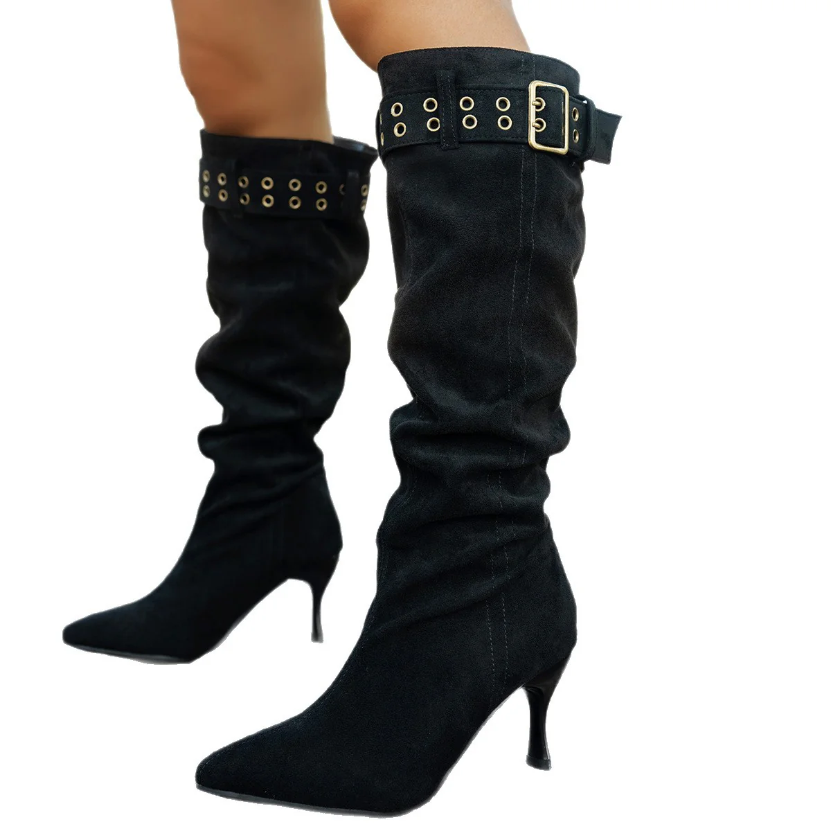 Damen Overknee Stiefel mit modischem Falten-Design und hochwertigem Material Heidi Mode - Image 5