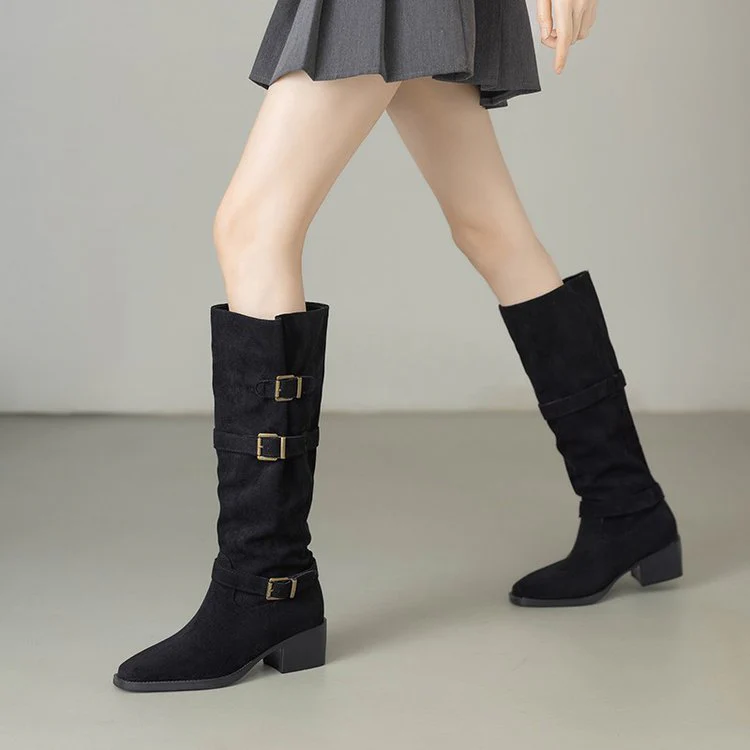 Damen Overknee Stiefel mit modischen Schnallen Heidi Mode - Image 3