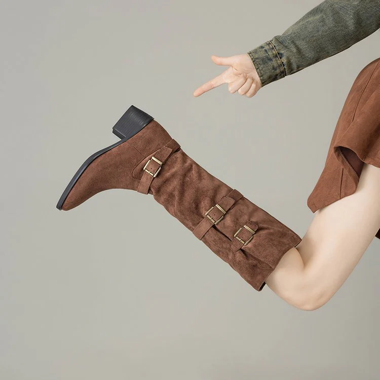 Damen Overknee Stiefel mit modischen Schnallen Heidi Mode - Image 6