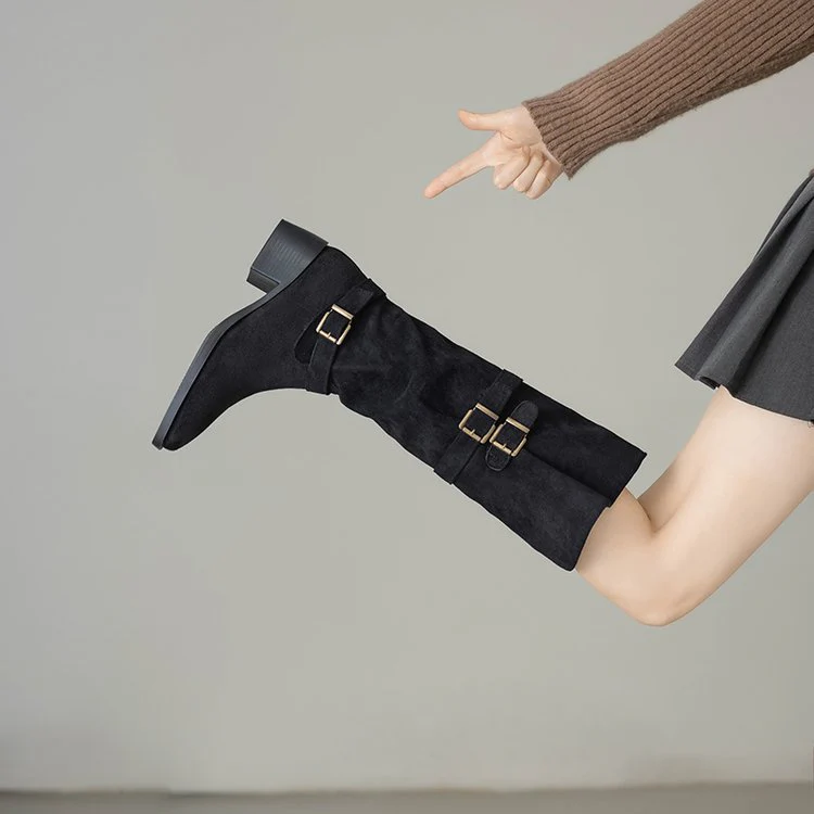 Damen Overknee Stiefel mit modischen Schnallen Heidi Mode - Image 7