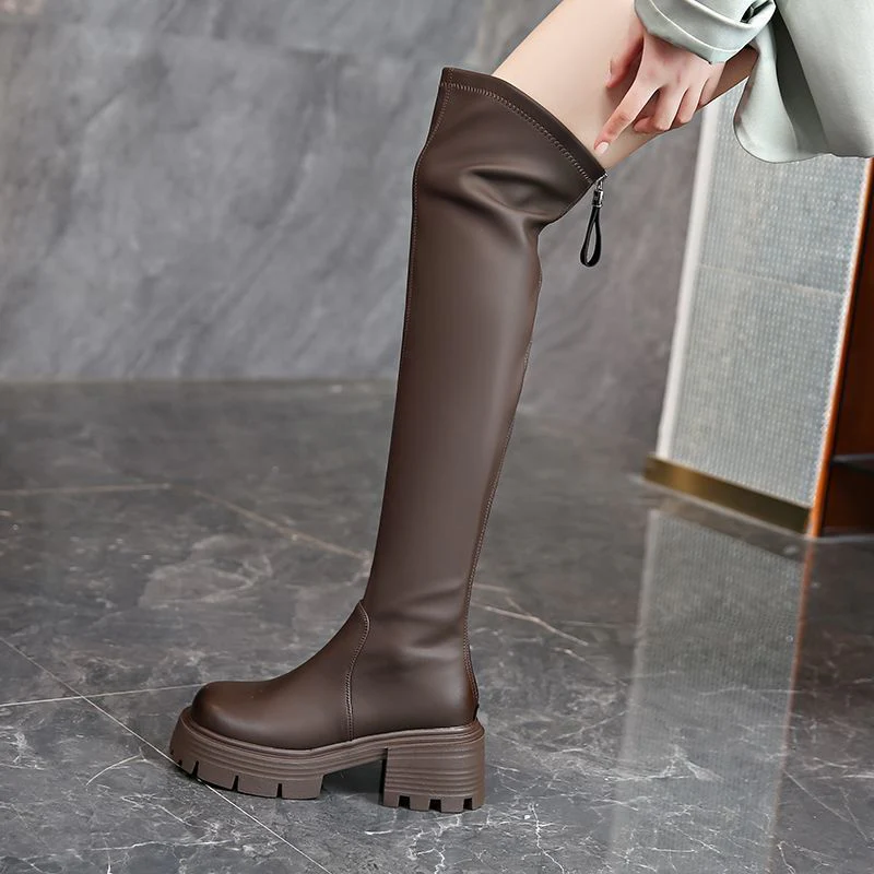 Damen Overknee-Stiefel mit robustem Blockabsatz und elastischem Schaft Heidi Mode - Image 7