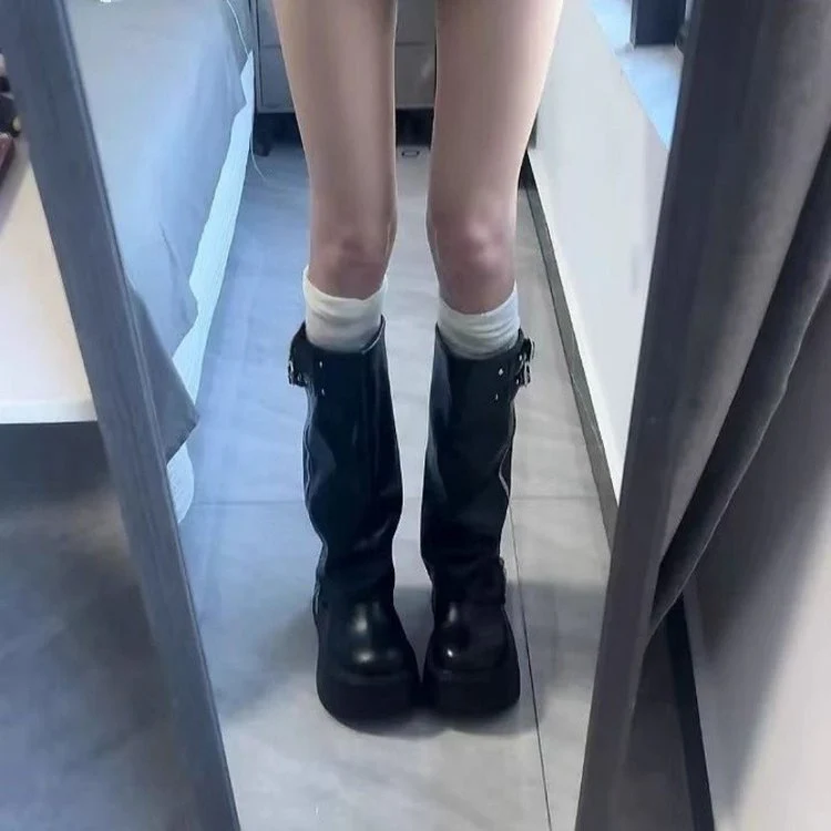 Damen Overknee Stiefel mit verstellbaren Riemen und modischem Reißverschluss Heidi Mode - Image 4