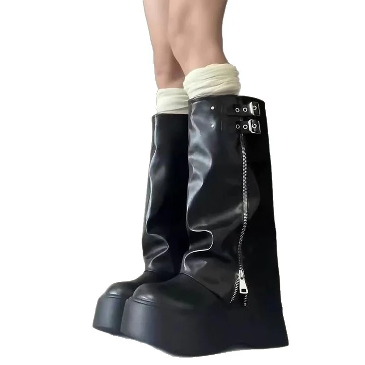 Damen Overknee Stiefel mit verstellbaren Riemen und modischem Reißverschluss Heidi Mode - Image 5
