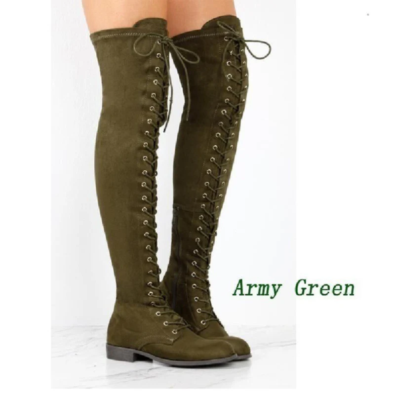 Damen Overkneestiefel aus weichem Wildleder mit dekorativem Schnür-Design Heidi Mode - Image 11