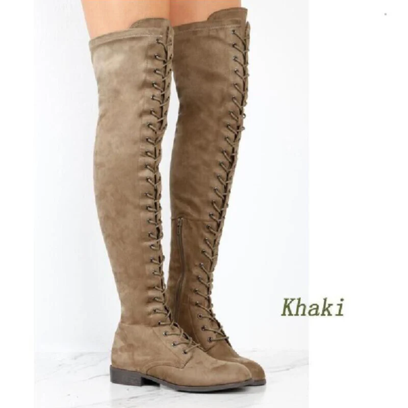 Damen Overkneestiefel aus weichem Wildleder mit dekorativem Schnür-Design Heidi Mode - Image 8