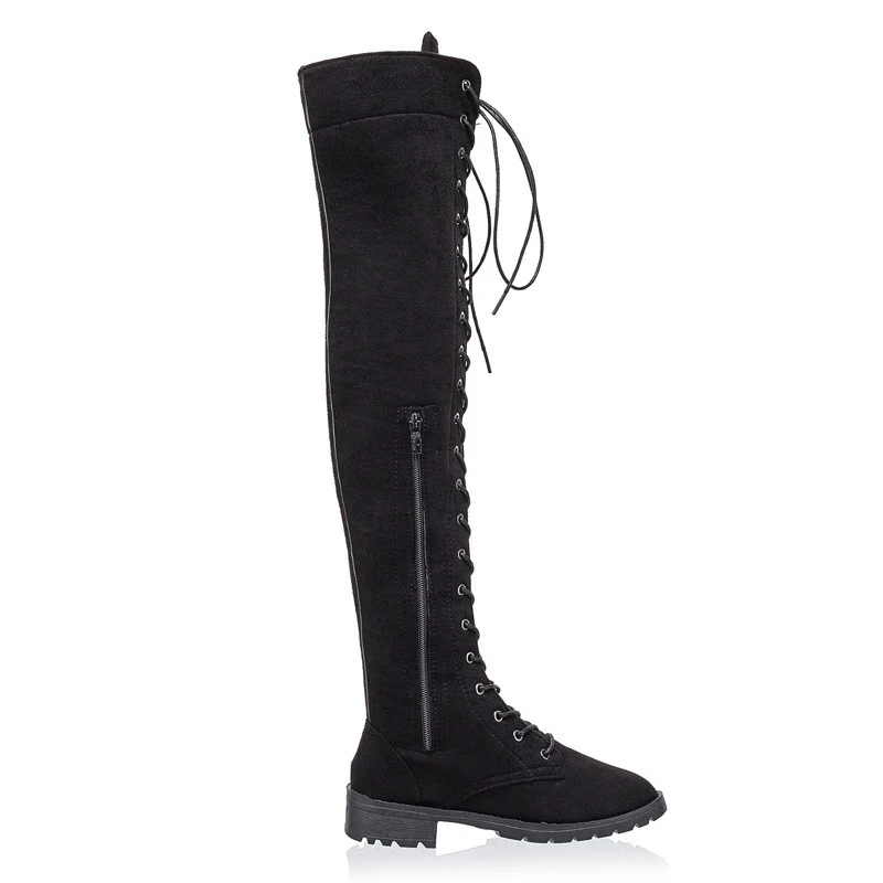 Damen Overkneestiefel aus weichem Wildleder mit dekorativem Schnür-Design Heidi Mode - Image 9