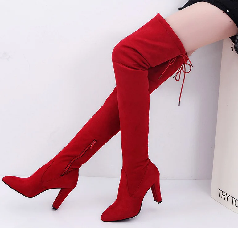 Damen Overkneestiefel mit elegantem Stiletto-Heel und modischem Schnür-Design Heidi Mode - Image 3
