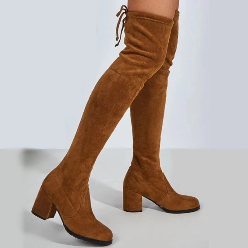 Damen Overkneestiefel mit modischem Blockabsatz und eleganter Schnürung Heidi Mode - Image 2