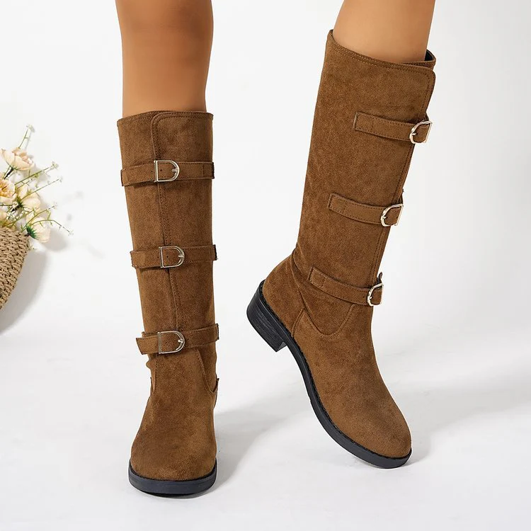 Damen Overkneestiefel mit modischen Schnallen und robustem Profilsohle Heidi Mode - Image 4