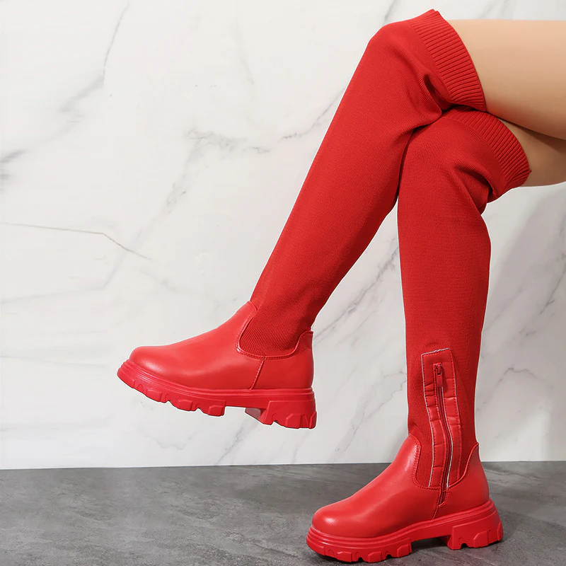 Damen Overkneestiefel mit sportlicher Sohle und modischen Strickakzenten Heidi Mode - Image 2