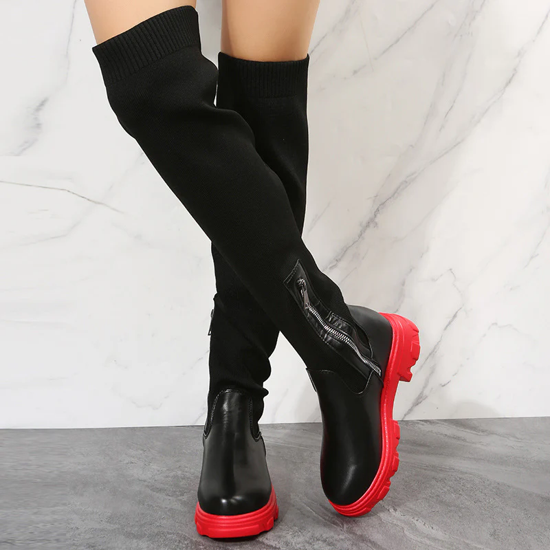 Damen Overkneestiefel mit sportlicher Sohle und modischen Strickakzenten Heidi Mode - Image 6