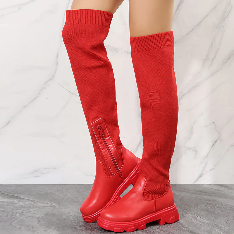 Damen Overkneestiefel mit sportlicher Sohle und modischen Strickakzenten Heidi Mode - Image 7