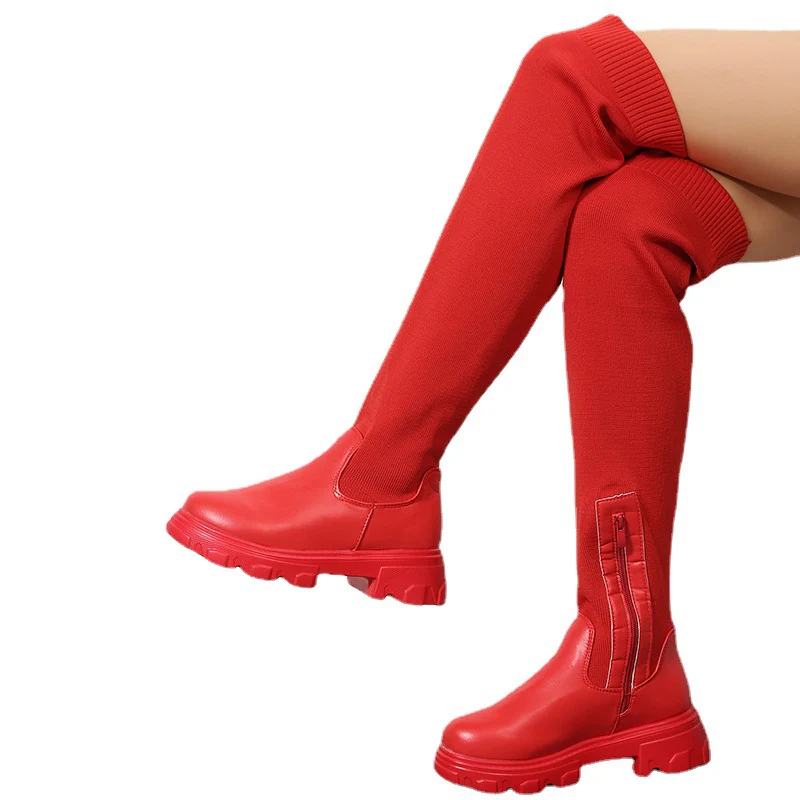 Damen Overkneestiefel mit trendigem Reißverschluss und robuster Sohle Heidi Mode - Image 5