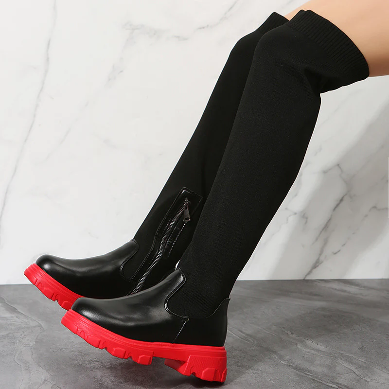 Damen Overkneestiefel mit trendigem Reißverschluss und robuster Sohle Heidi Mode - Image 6