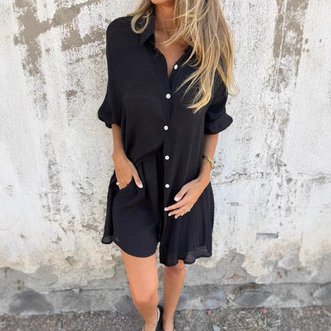 Damen Oversize Hemdkleid mit Knopfverschluss und Rollkragen Heidi-Mode - Image 5