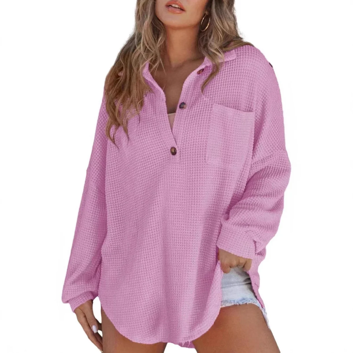 Damen Oversized Baumwollhemd mit Knopfleiste und Brusttasche Heidi-Mode - Image 12