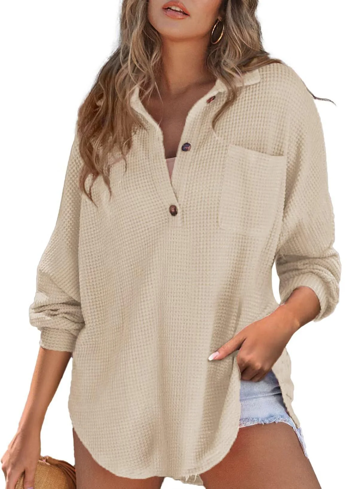 Damen Oversized Baumwollhemd mit Knopfleiste und Brusttasche Heidi-Mode - Image 14