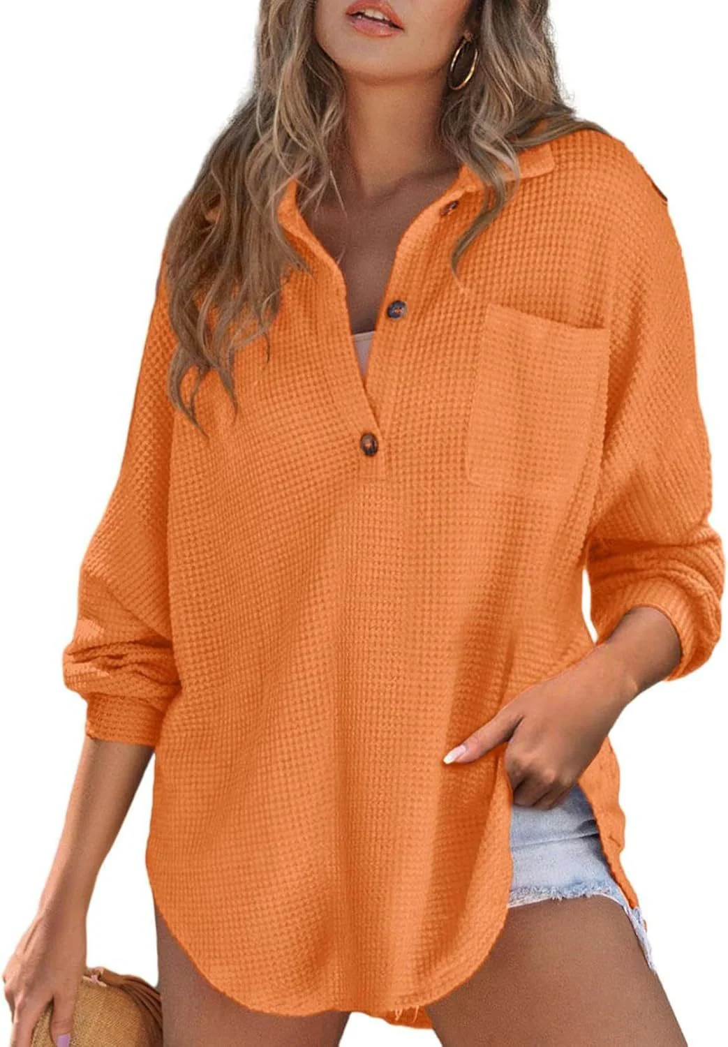 Damen Oversized Baumwollhemd mit Knopfleiste und Brusttasche Heidi-Mode - Image 16