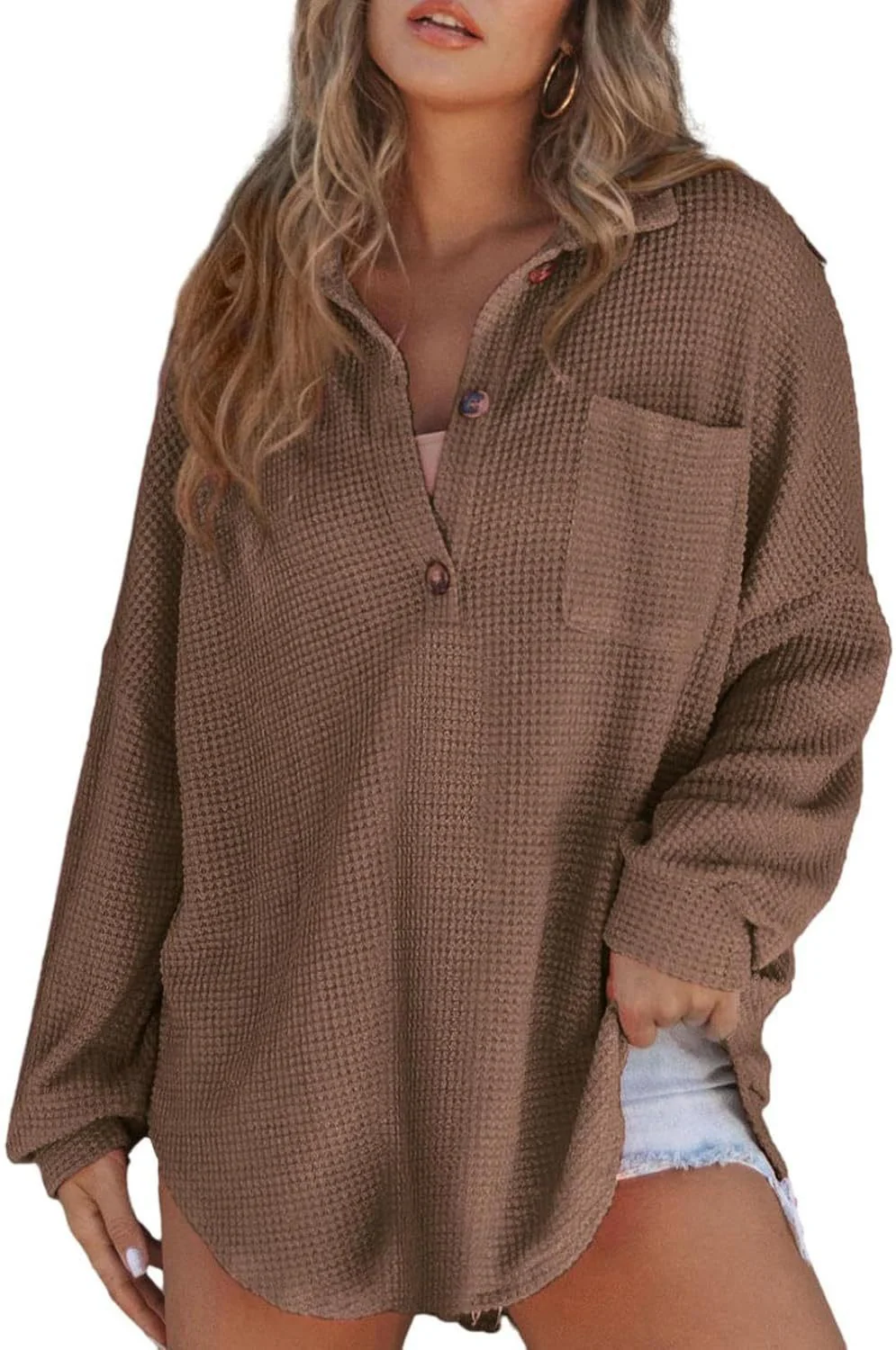 Damen Oversized Baumwollhemd mit Knopfleiste und Brusttasche Heidi-Mode - Image 4