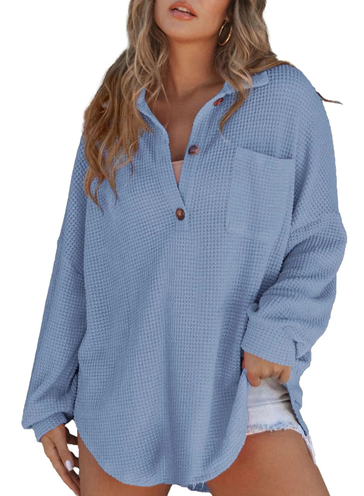 Damen Oversized Baumwollhemd mit Knopfleiste und Brusttasche Heidi-Mode - Image 5