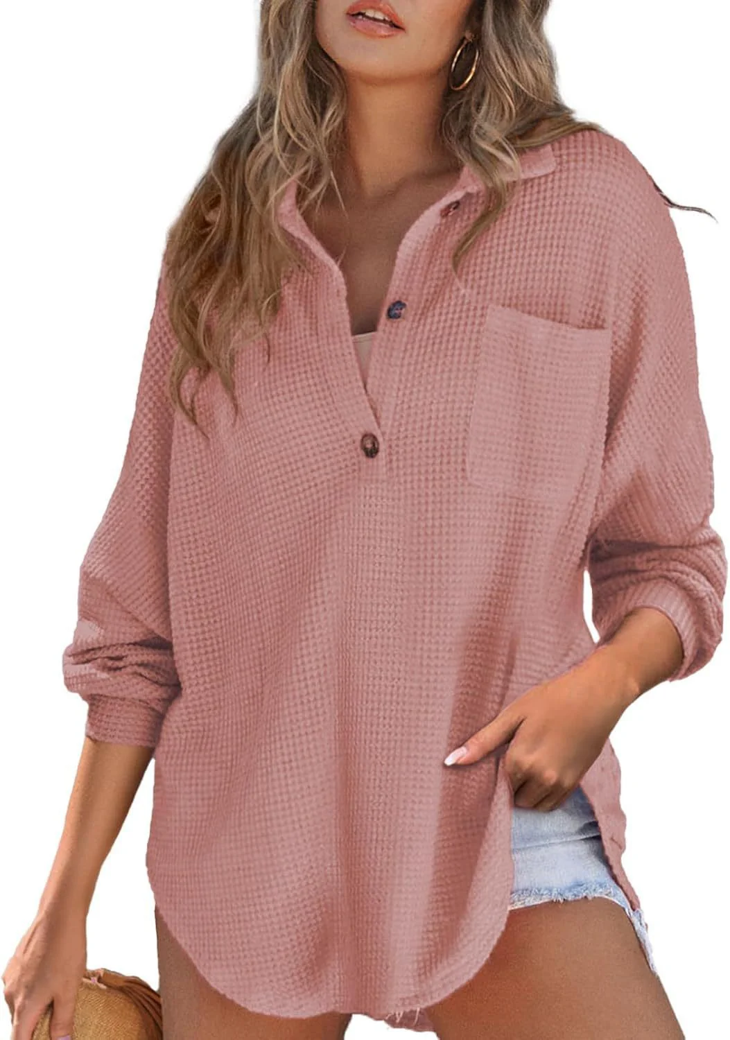 Damen Oversized Baumwollhemd mit Knopfleiste und Brusttasche Heidi-Mode - Image 8
