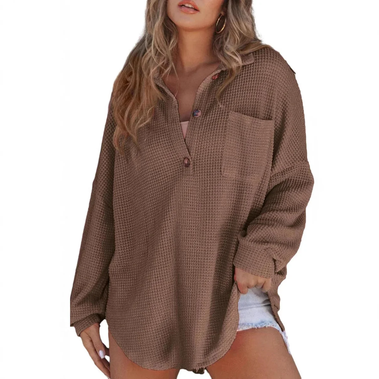Damen Oversized Baumwollhemd mit Knopfleiste und Brusttasche Heidi-Mode - Image 9