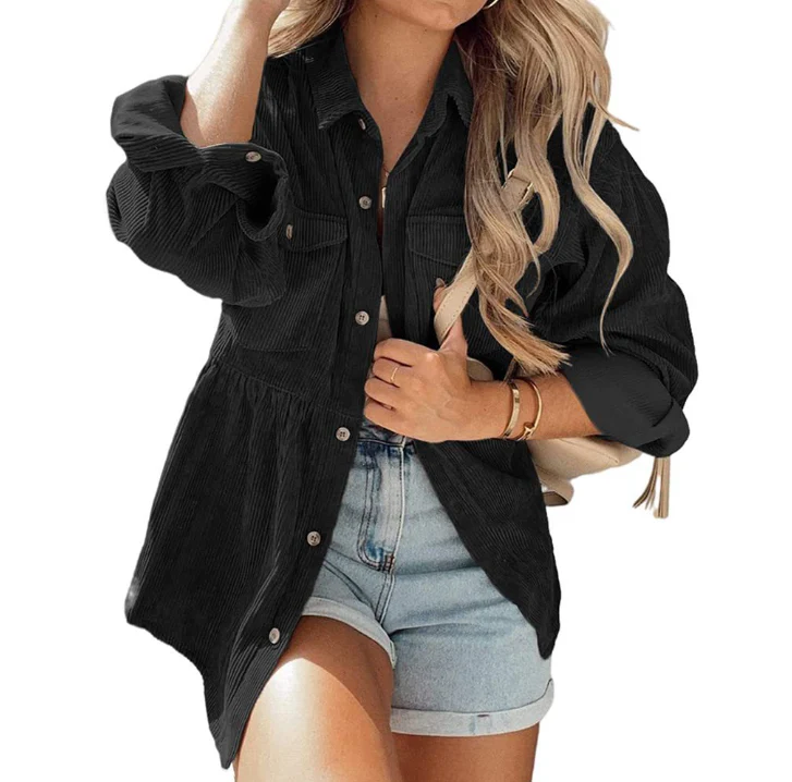 Damen Oversized Hemd Aus Rippstoff mit Brusttaschen und Schickem Kragen Heidi-Mode - Image 10